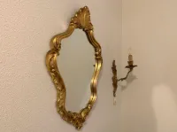 Vintage Goudkleurige Houten Wandspiegel en -wandlamp