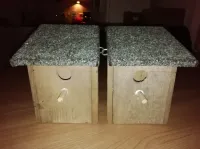 twee hele mooie eigengemaakte vogelhuisjes te koop